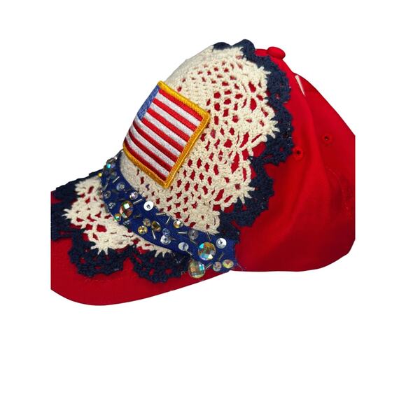 OOAK Patriotic American Flag Upcycled Baseball Cap – Handmade main image 6